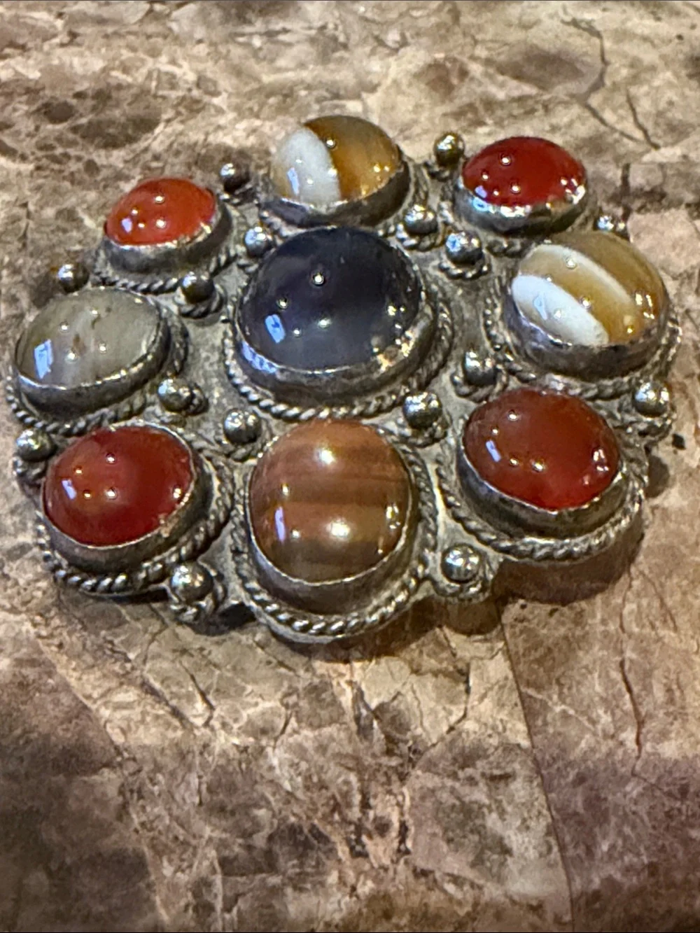 Colorful Vintage Statement Agate Cluster Brooch - Multicolor Stone